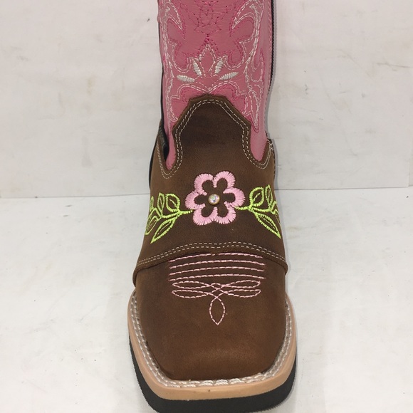 Cowgirl kids Genuine Leather Brown/Pink Boots - Picture 2 of 8